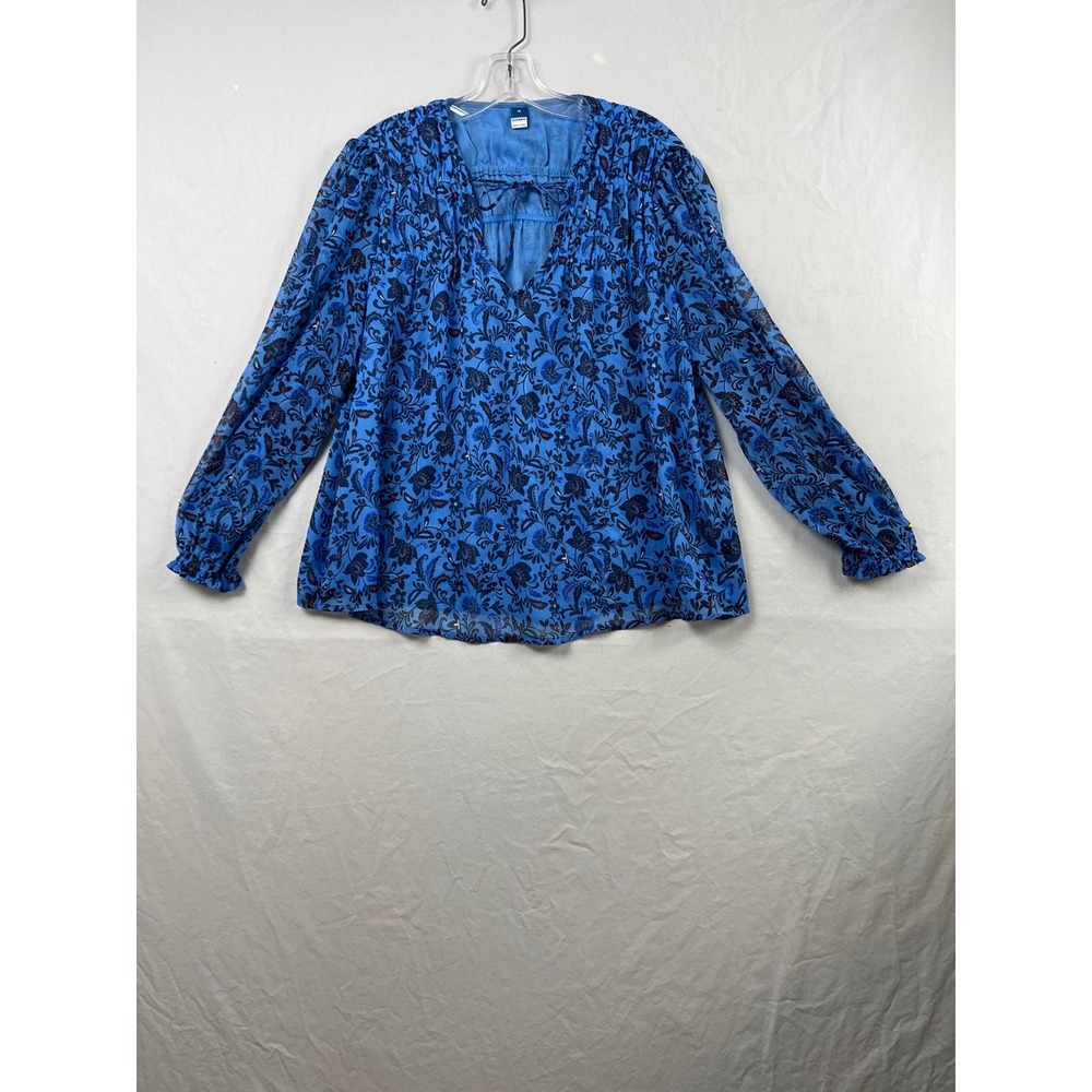 Old Navy Blouse Womens Medium Blue Floral Paisley Smocked Long Sleeve Boho Top
